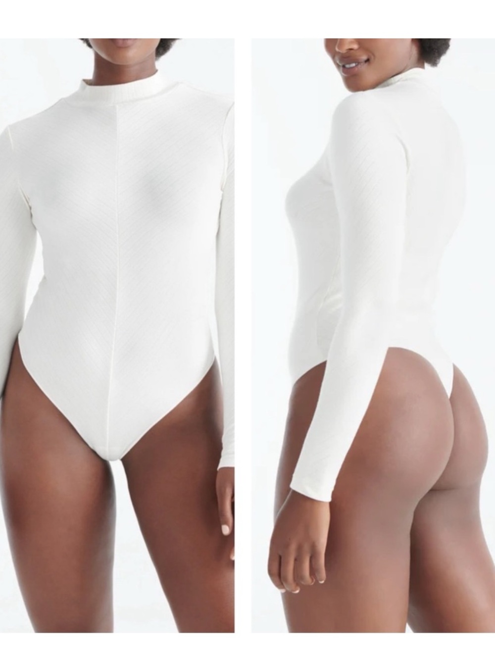 Knix Birds Papaya Mock Neck Bodysuit in ivory size 4X soft ribbed cotton blend